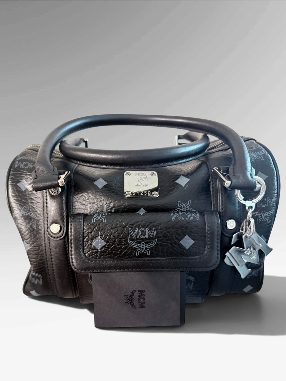 MCM Black Visetos Monogram Mini Boston Satchel